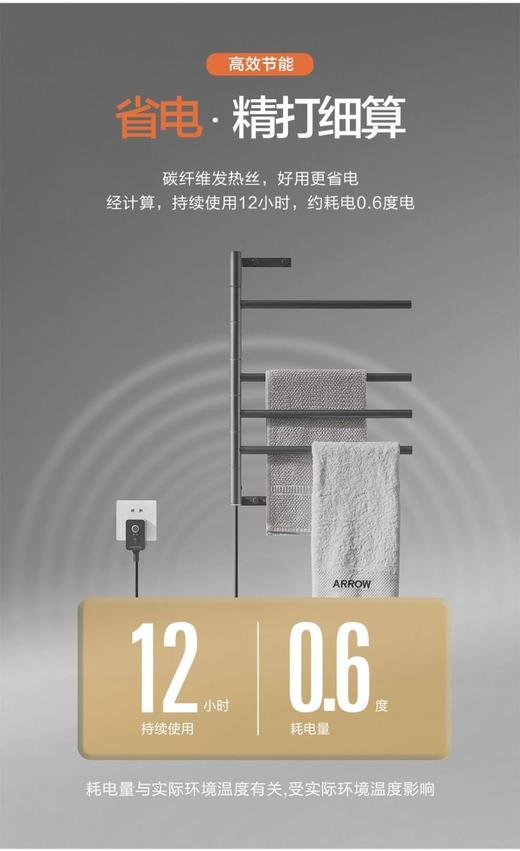 箭牌 电热毛巾架 黑色/白色 商品图4