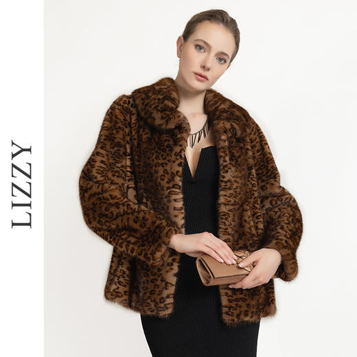 LIZZY冬季优雅奢华感水貂裘皮大衣豹纹外套女上衣4673 商品图0