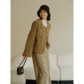 HeyDress小香风毛呢外套女秋冬圆领宽松保暖优雅气质百搭短款上衣