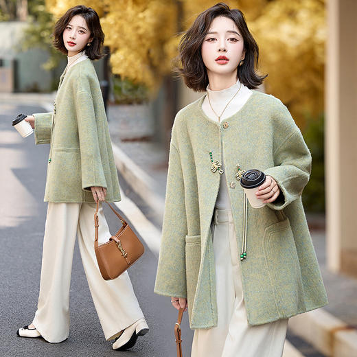 气质新中式中长款，大衣双面呢外套HR-BX2622 商品图0
