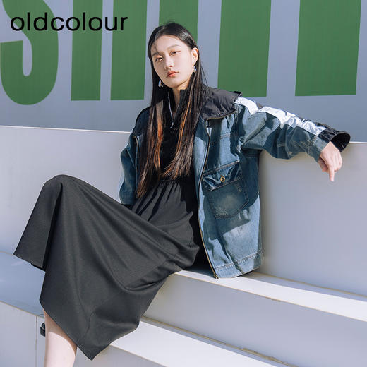 oldcolour冬季新品短款牛仔拼接休闲白鹅绒羽绒服女P440905A1 商品图1