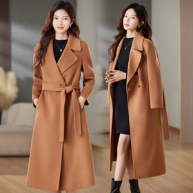 时尚双面绒绵羊毛大衣，中长款气质修身毛呢外套HR-MLYF6077-2