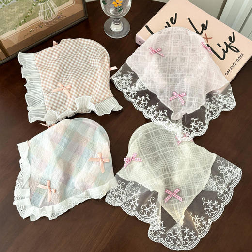 【买一送一！明星同款蕾丝发箍款头巾】蕾丝蝴蝶结头巾发箍女生，百搭法式三角巾田园风，度假拍照氛围感三角巾头箍高级感发饰QQ 商品图1