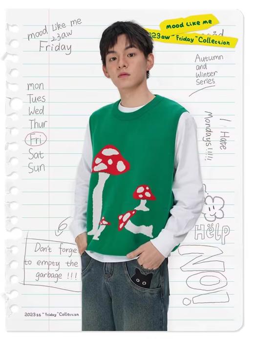 Mood Like Me/MMY2354/蘑菇提花趣味针织套头背心毛衣马甲 商品图1