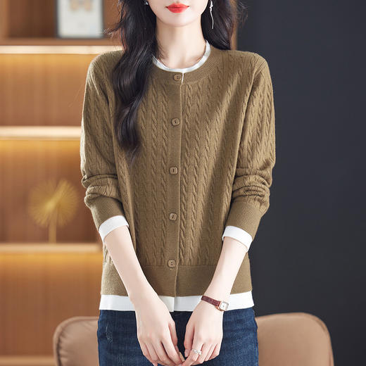 CC-XMY-89580假两件针织衫开衫外搭圆领上衣春秋2024新款早秋洋气外穿毛衣外套 商品图1