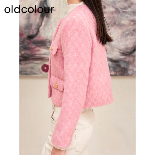 oldcolour冬季新款粉色小香风名媛气质短款毛呢外套女P460405A1 商品图4