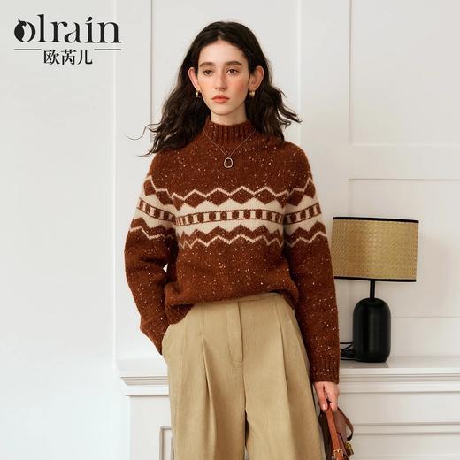 OLrain欧芮儿咖色半高领毛衣女秋季2024年新款法式复古套头上衣 商品图0