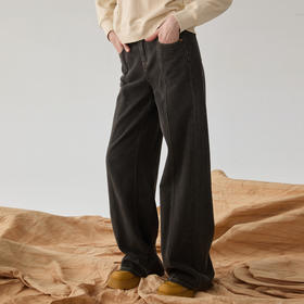 谜底牛仔阔腿裤女2024冬季新品复古风高腰随性宽松长裤244MK1523