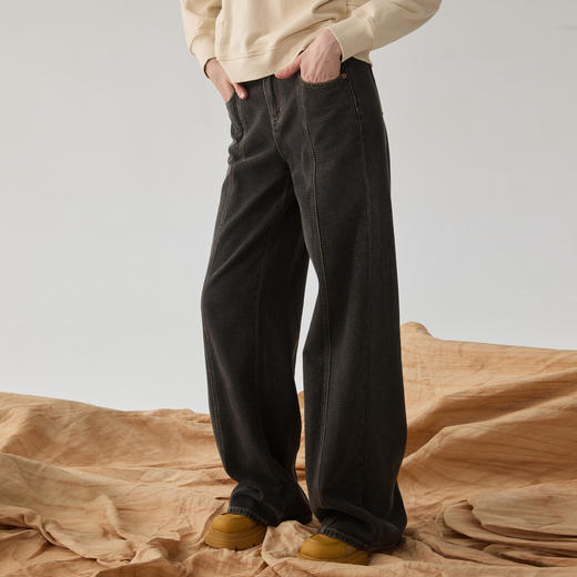 谜底牛仔阔腿裤女2024冬季新品复古风高腰随性宽松长裤244MK1523 商品图0