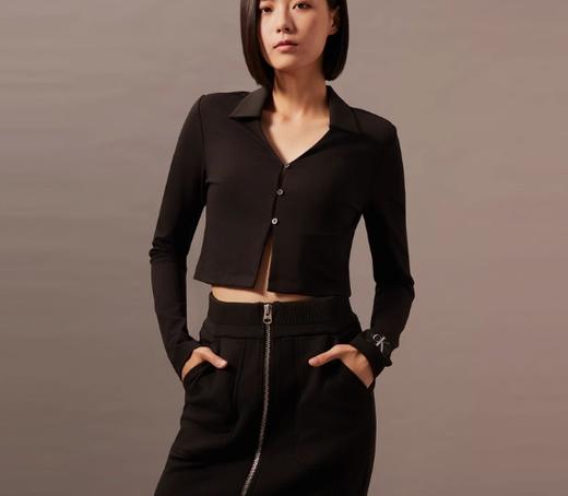 CK Jeans女士经典布标通勤V字POLO领针织上衣J223551 商品图0