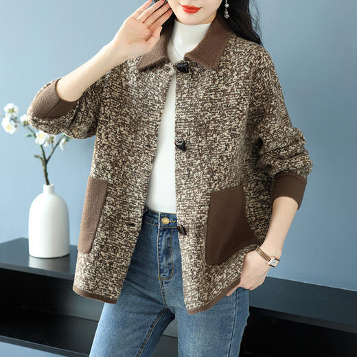 CC-17-2074翻领呢子大衣外套女宽松时尚洋气中年妈妈大码宽松秋冬毛呢上衣厚 商品图0