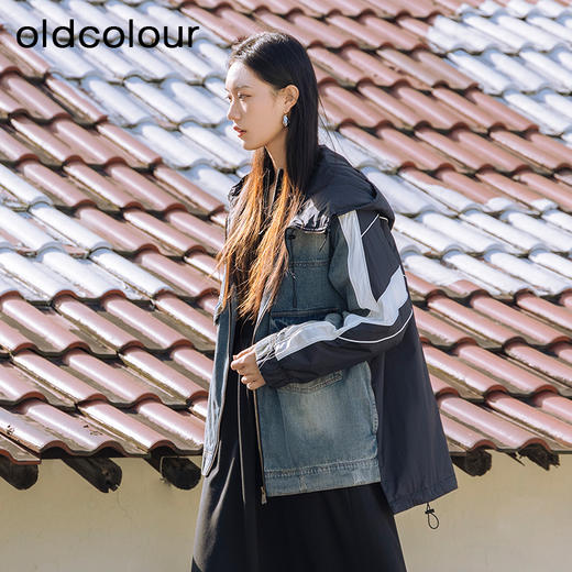 oldcolour冬季新品短款牛仔拼接休闲白鹅绒羽绒服女P440905A1 商品图0