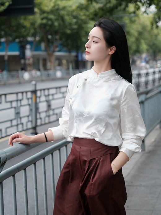 下架|盛唐婧 |桑蚕丝红云纱阔腿长裤(半松紧腰） 商品图3