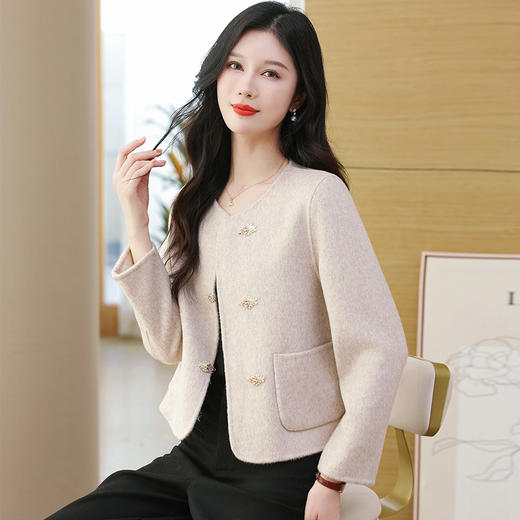 CC-17-573A春秋新款小个子短款毛衣外套上衣红色减龄国风气质显瘦开衫 商品图1