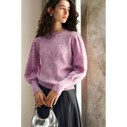 OLrain欧芮儿法式紫色毛衣女冬季2024年新款百搭圆领麻花套头上衣 商品图4