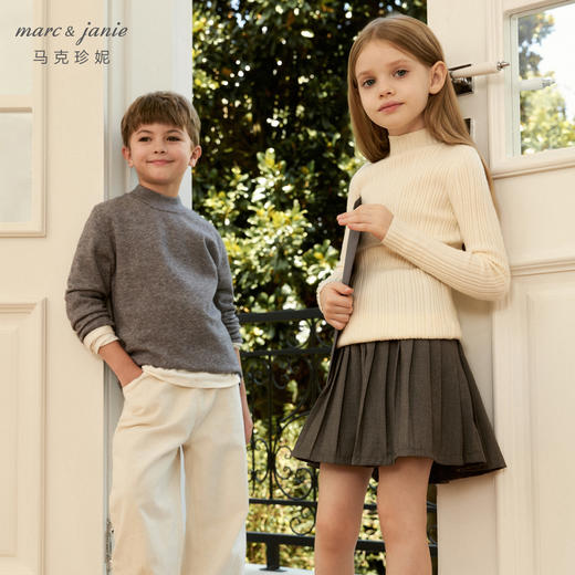 【绵羊毛】马克珍妮男女童复古纯色毛衣儿童针织衫秋冬新款241679 商品图2