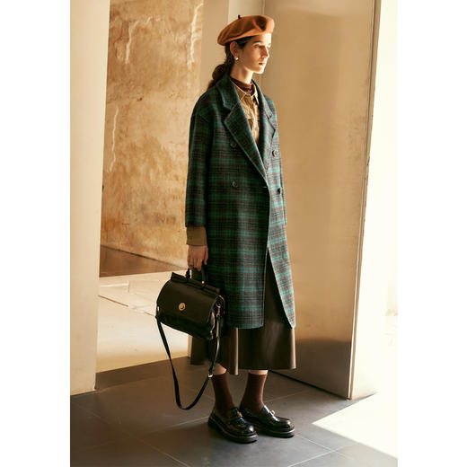 OLrain欧芮儿格纹毛呢外套女冬季2024年新款百搭通勤双面呢大衣 商品图1