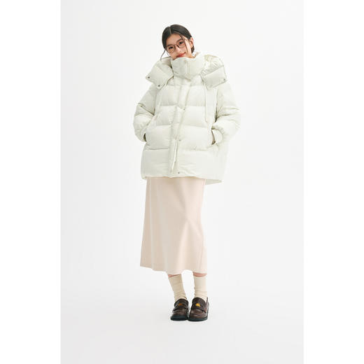 【严选】【90鸭绒】诗凡黎立领连帽防风羽绒服2024冬保暖质感中长款外套SFA180191 商品图1