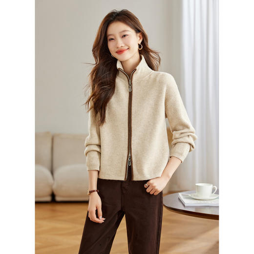 CC-16-9131新款春秋立领拉链休闲毛衣外套女宽松好看洋气针织开衫 商品图3