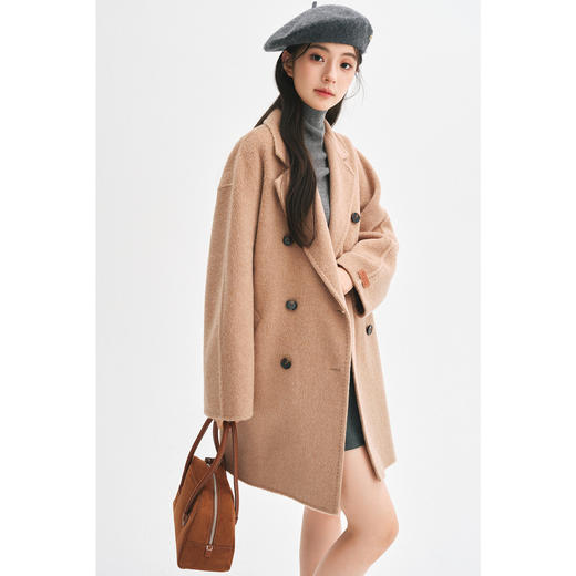 【严选】诗凡黎桑蚕丝骆驼绒毛呢外套2024秋冬新款学院风设计感呢子大衣7F9370031 商品图2