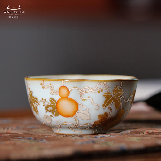 问鼎汝瓷鼎峰系列月白菱式方杯（金银错葫芦）（缺货） 商品图0