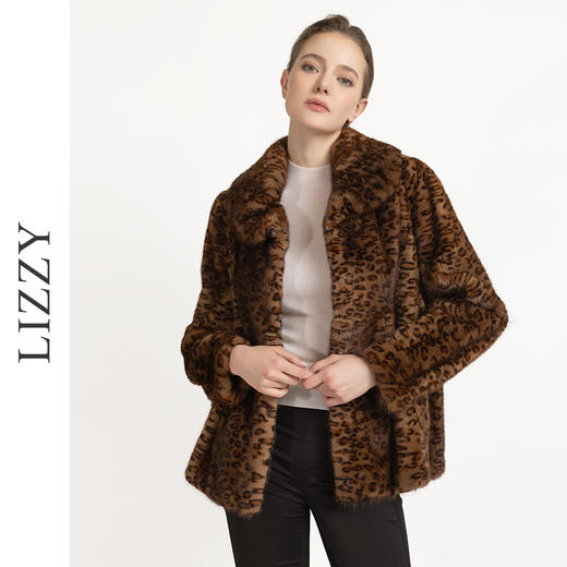 LIZZY冬季优雅奢华感水貂裘皮大衣豹纹外套女上衣4673 商品图1