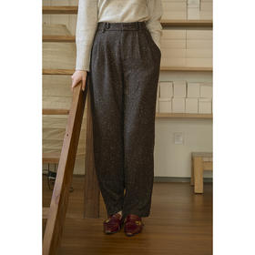 SimpleRetro北海道生巧 复古棕点点纱毛呢感西裤女秋冬羊毛小脚裤