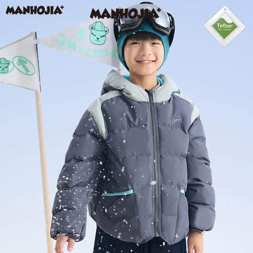 漫画家童装24年冬新款轻户外运动型teflon三防足球格易打理羽绒服 商品图0