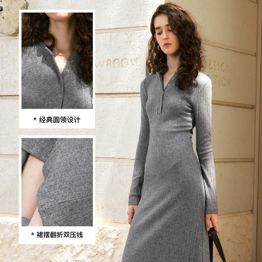 
OLrain欧芮儿灰色连衣裙女秋季2024年新款简约百搭修身显瘦针织裙 商品图4