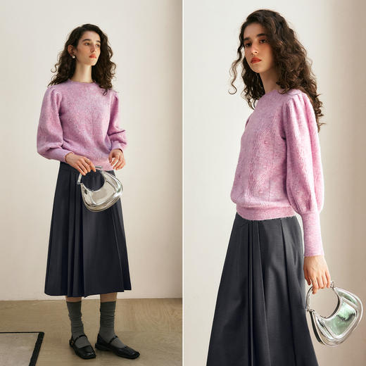 OLrain欧芮儿法式紫色毛衣女冬季2024年新款百搭圆领麻花套头上衣 商品图1