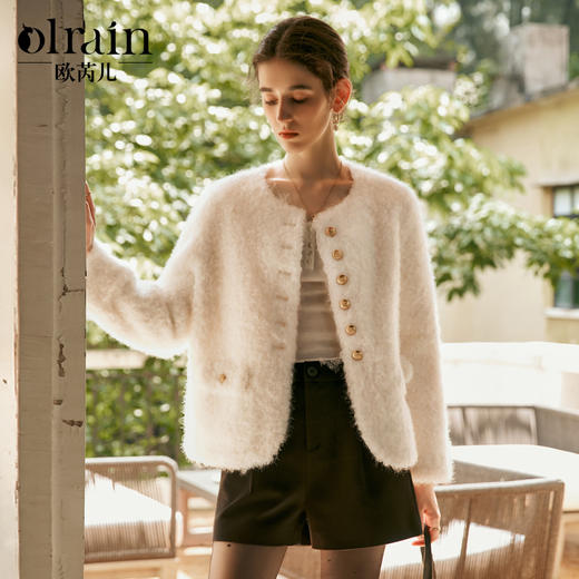 OLrain欧芮儿法式皮草外套女冬季2024年新款时尚圆领皮毛一体上衣 商品图0