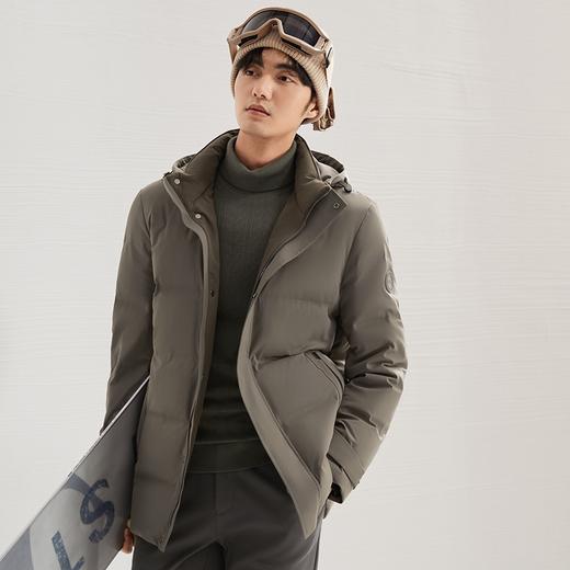 【拒水羽绒】柒牌可拆连帽羽绒服男2024冬季新款暗纹提花保暖外套	127E70800 商品图1
