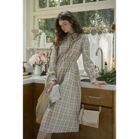 SimpleRetro卡米莉亚 可拆卸拉夫领格子连衣裙女冬法式田园风裙子