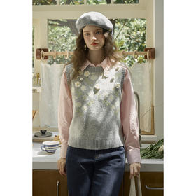 SimpleRetro奶黄泡芙 手钩立体玫瑰针织马甲背心女冬叠穿百搭毛衣