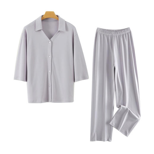 翻领舒感棉撞色舒适亲肤轻盈睡衣居家服套装50702 商品图4