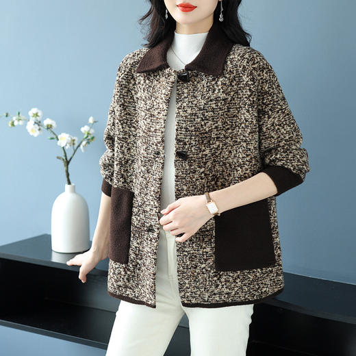 CC-17-2074翻领呢子大衣外套女宽松时尚洋气中年妈妈大码宽松秋冬毛呢上衣厚 商品图3