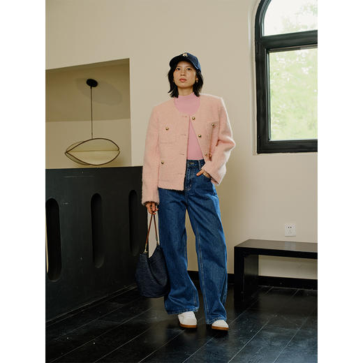 HeyDress小香风毛呢外套女秋冬圆领宽松保暖优雅气质百搭短款上衣 商品图1