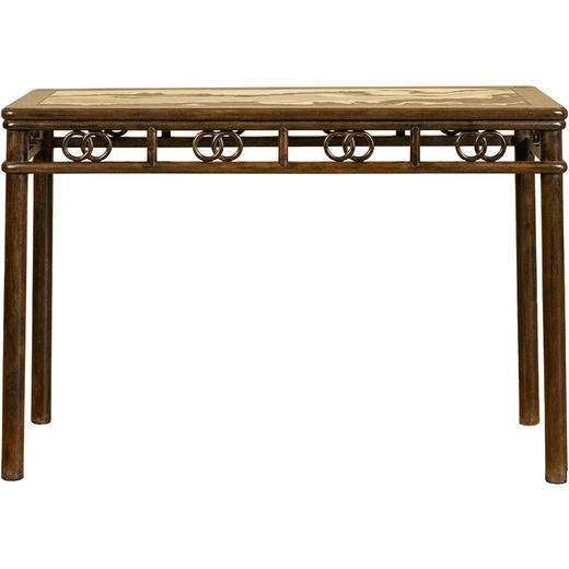 清 紫檀镶云石圆包圆双圈卡子花条桌 商品图5