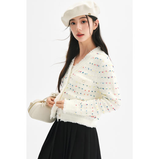 【严选】诗凡黎彩点甜酷小香风针织开衫2024秋新款优雅编织绒感上衣外套女7F9330361 商品图4