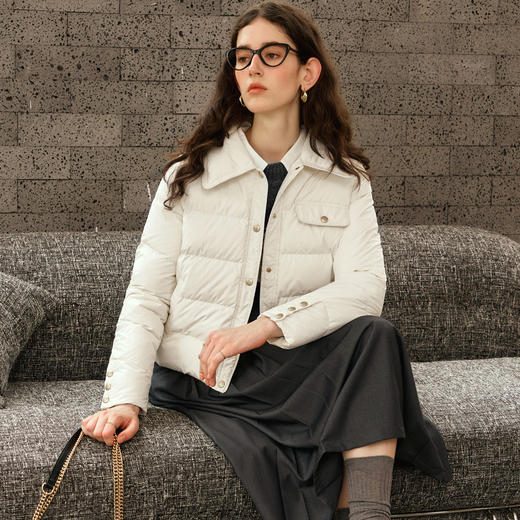 OLrain欧芮儿法式杏色羽绒服女冬季2024年新款小香风翻领短外套 商品图1