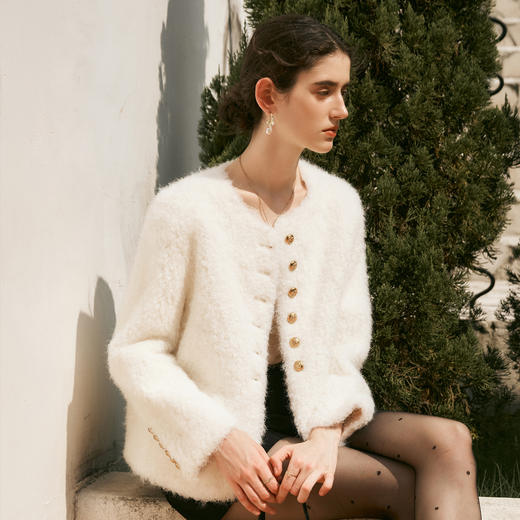 OLrain欧芮儿法式皮草外套女冬季2024年新款时尚圆领皮毛一体上衣 商品图1