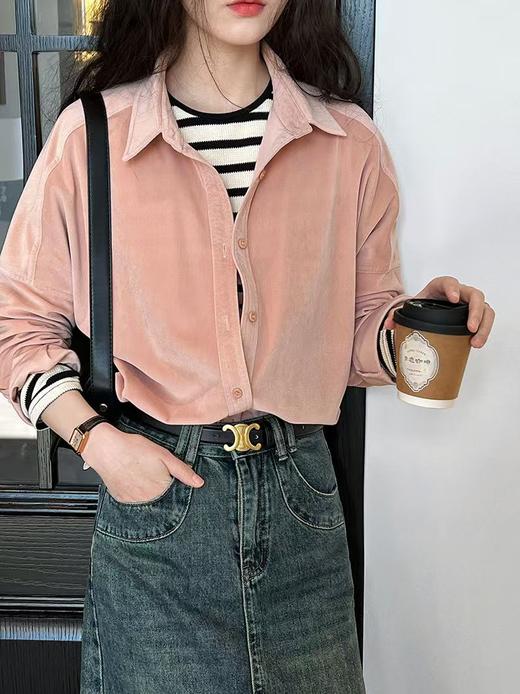 金焦色秋季新款灯芯绒衬衫衬衫式开衫罩衫 商品图9