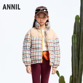 【轻暖0~10℃】女童千鸟格三防短款羽绒外套冬季新款安奈儿童装实体店同款AG445793