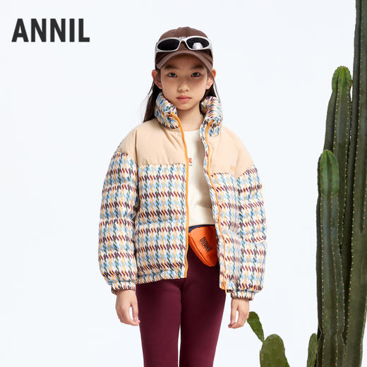 【轻暖0~10℃】女童千鸟格三防短款羽绒外套冬季新款安奈儿童装实体店同款AG445793 商品图0