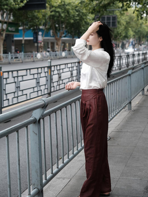 下架|盛唐婧 |桑蚕丝红云纱阔腿长裤(半松紧腰） 商品图1