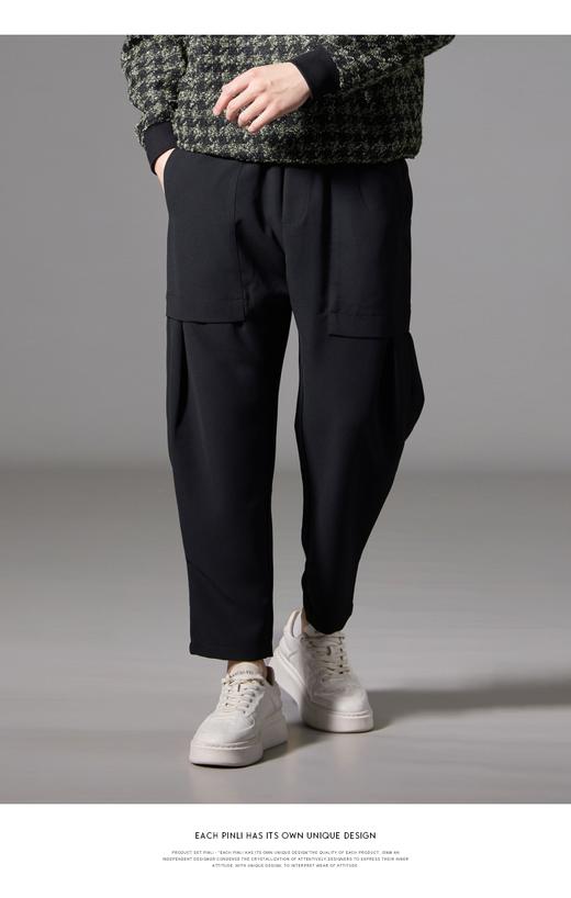 PINLI品立秋季新款黑色大口袋休闲裤男士潮牌时尚百搭长裤子B243117047 商品图0