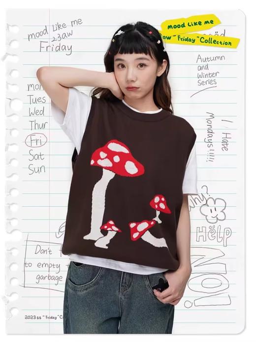 Mood Like Me/MMY2354/蘑菇提花趣味针织套头背心毛衣马甲 商品图2