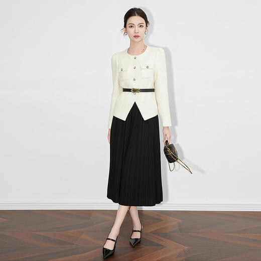 【高货】全新升级【铂金会员339/天猫459/差价120】(30214) 洛诗琳2024设计感名媛气质小香风外套压褶半裙两件套装 商品图2