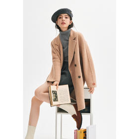 【严选】诗凡黎桑蚕丝骆驼绒毛呢外套2024秋冬新款学院风设计感呢子大衣7F9370031