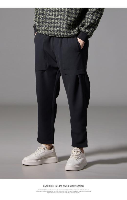 PINLI品立秋季新款黑色大口袋休闲裤男士潮牌时尚百搭长裤子B243117047 商品图6